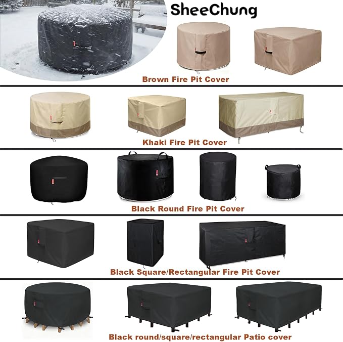 SheeChung Round Gas Fire Pit/Table Cover-Heavy Duty 600D Polyester with PVC Coating Material,100% Weather Resistant & Waterproof,Fits 30",32",33",34",35"and 36" Firepit/Bowl Cover,36"Dia X 24"H Beige