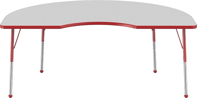 FDP Kidney Activity School and Office Table (48 x 72 inch), Standard Legs with Ball Glides for Collaborative Seating Environments, Adjustable Height 19-30 inches - Gray Top and Red Edge