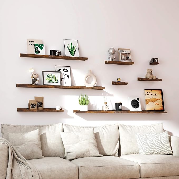 Floating Shelves for Wall Decor, Long Wall Mounted Storage Shelf for Bedroom, Living Room, Bathroom, Kitchen, Nursery, Rustic Display Picture Ledge Shelf with Lip Set of 2-24 Inches, Brown