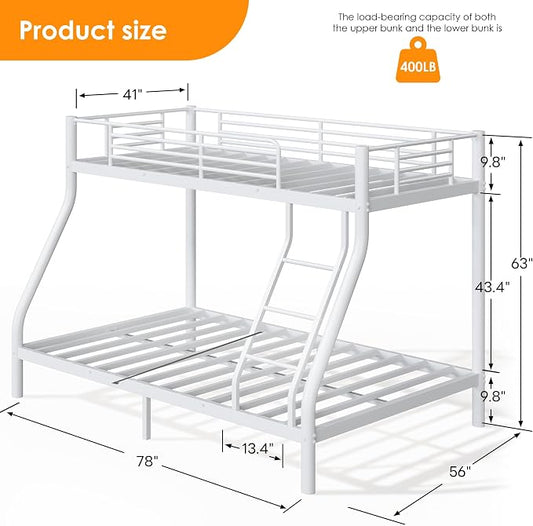 SDHYL Twin Over Full Bunk Bed, Heavy Duty Metal Frame for Adults, Space-Saving for Dorm, Apartment & Small Room, No Box Spring Needed, White
