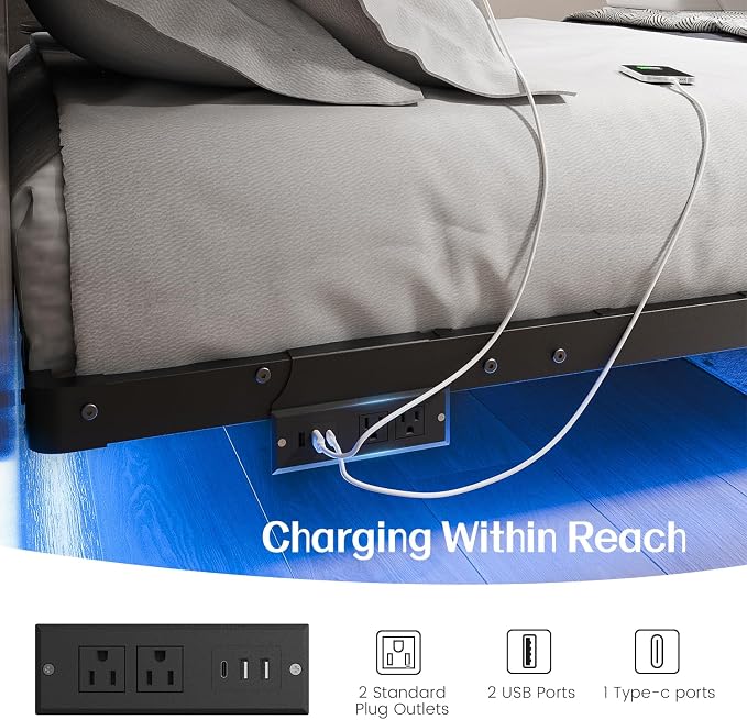 Liians King Size Floating Bed Frame with Smart LED Lights and USB Charging Station, Modern Sturdy Metal Platform, Noise Free, No Box Spring Needed Easy Assembly