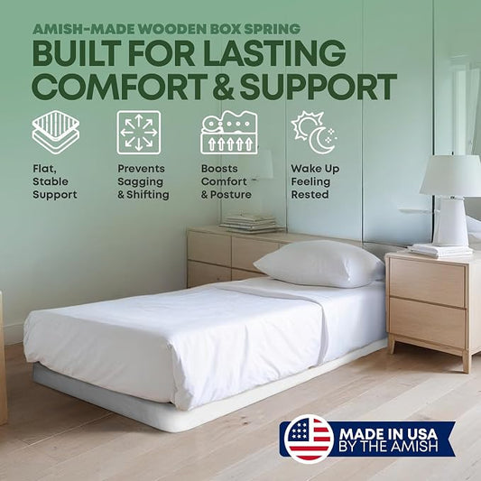 Greaton, 2.5” Twin Box Spring Only for Twin Size Bed – Amish-Made in the USA – Solid Wood Mattress Foundation with Stable & Quiet Support – Flat-Packed & Easy Assembly – White