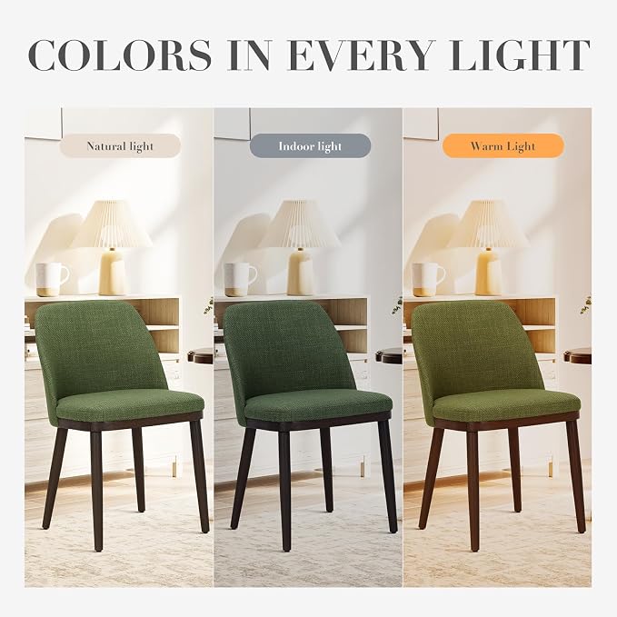 COLAMY Upholstered Dining Chairs Set of 6, Modern Kitchen Chairs with Back, Fabric Side Chair with Wood Legs for Dining Room Kitchen Restaurant, Green