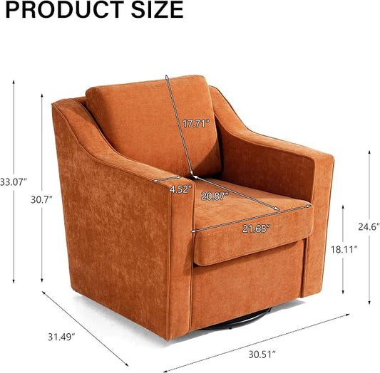 Swivel Accent Chair, Modern Round Barrel Arm Chair for Living Room, Bedroom, Comfy Club Reading Chairs for Adults - Chenille Orange
