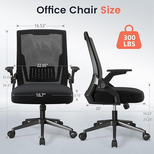GTPLAYER Ergonomic Office Chair with Flip-up Armrests Executive Computer Chair for Home Office, Breathable Mesh & Comfy Lumbar Support, Pack of 2, Black