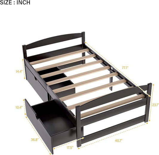 Merax Twin Wood Daybed with Two Drawers Sofa Bed for Kids Boys Girls/No Box Spring Needed Espresso