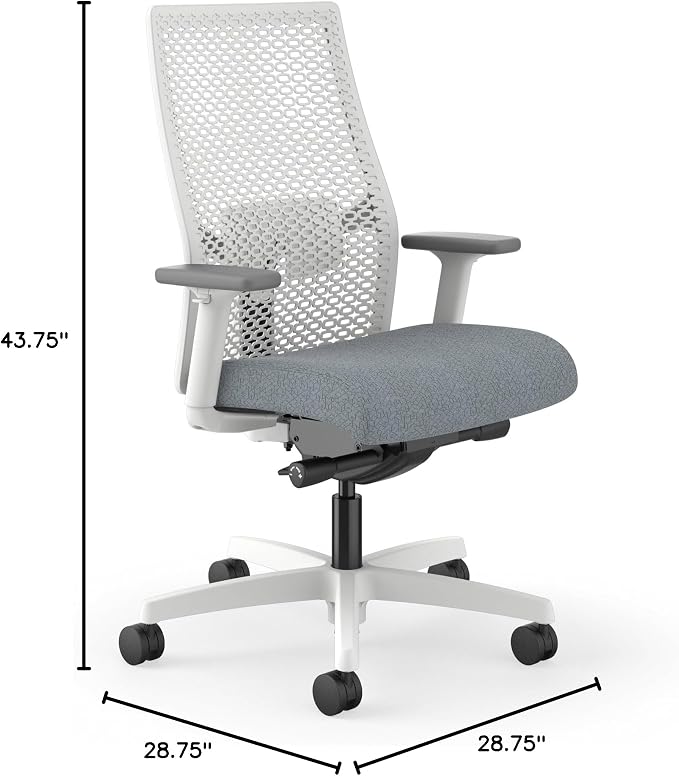 HON Ignition 2.0 ReActiv Ergonomic Office Chair, Mesh Desk Chair with Lumbar Support, Advanced Synchro‑Tilt, Height and Width Adjustable Arms, Swivel Wheels, White Frame, White