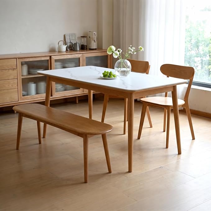 Solid Oak Curved Back Dining Chairs Set of 2, Natural Finish, Mid Century Modern Dining Chairs for Kitchen & Small Spaces, Heavy Duty 400 lb Capacity, Easy Assembly