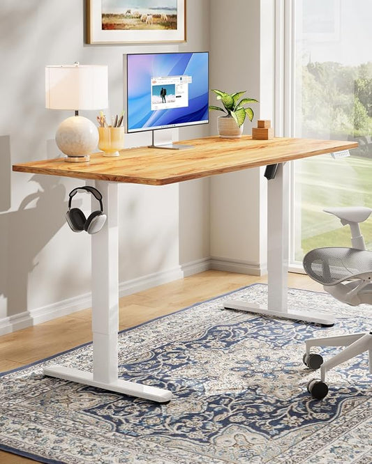 HUANUO Electric Standing Desk, Whole Piece Desktop, Adjustable Height Computer Desk, 4 Height Memory Settings, Sit Stand Up Desk for Home Office, 48" x 24", Light Vintage