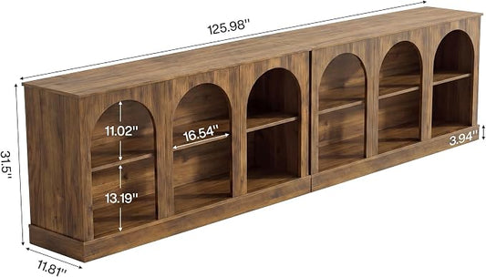 Tribesigns Farmhouse Console Table Set of 2, Extra Long Entryway Table with 3 Tier Storage, Wooden Rectangular Sofa Table Behind The Couch for Entrance, Hallway, Living Room, Brown