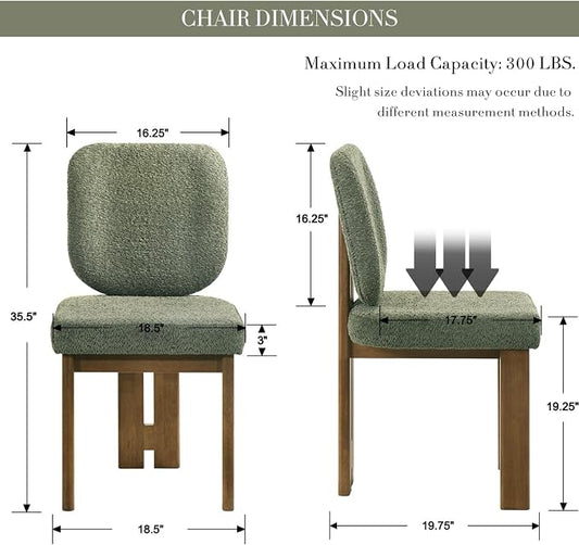 CIMOTA Chenille Dining Chairs Set of 2, Modern Upholstered Side Chairs with Walnut Wooden Frame and Contoured Backrest, Mid-Century Inspired Accent Chairs for Dining Room, Green