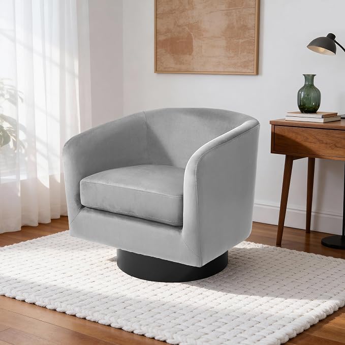 Swivel Barrel Accent Chair, Modern Round Chenille Fabric Arm Chair for Living Room, Bedroom, Comfy Club Reading Chairs for Adults(Velvet Grey, Set of 4