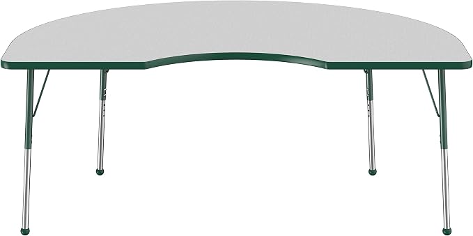 FDP Kidney Activity School and Office Table (48 x 72 inch), Standard Legs with Ball Glides for Collaborative Seating Environments, Adjustable Height 19-30 inches - Gray Top and Green Edge