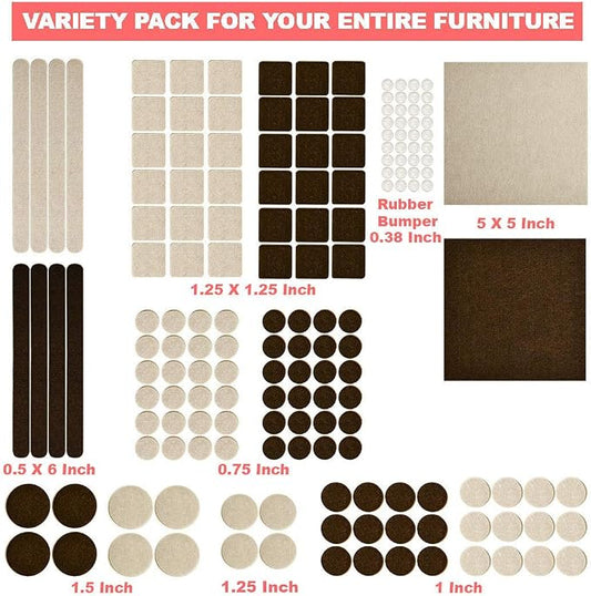 165 Piece Two Colors - Variety Size Furniture Felt Pads. Self Adhesive Pads with Transparent Noise Reduction Bumpers. Floor Protectors for Hardwood & Laminate Flooring-165 Piece