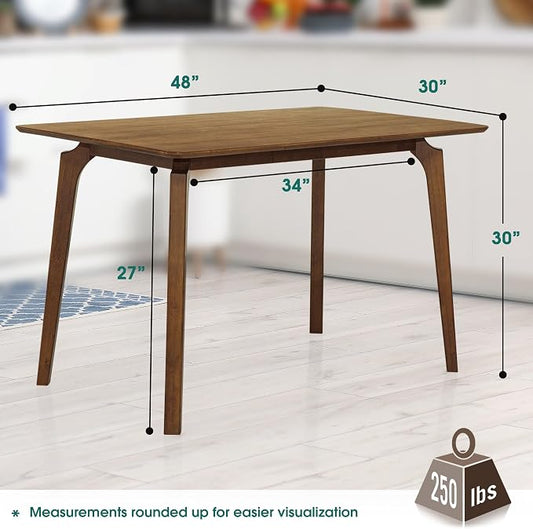 Acacia Verve 48" Solid Wood Dining Table for 4, Rectangular Acacia Wood Kitchen Table, Modern Farmhouse Style, Rustic Natural Finish, Dining Room Furniture, Seats 4 Comfortably, Walnut