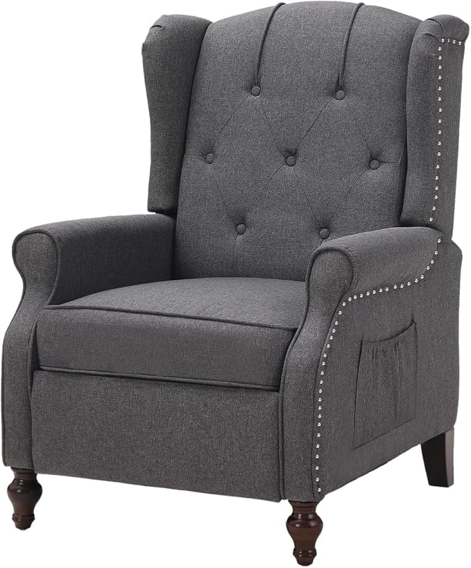 Wingback Recliner Chair with Massage and Heat Tufted Fabric Push Back Arm Chair, Recliner Chair for Living Room Bedroom Home Theater (1,Grey)