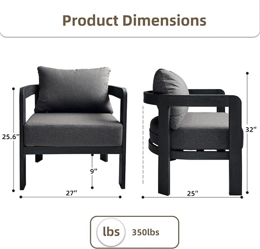 Outdoor Furniture Set, 2Pcs Patio Armchairs, Metal Modern Outside Furniture with 6'' Thick Cushions, Outdoor Conversation Set Balcony Chairs for Backyard, Porch,Deck, Black&Grey