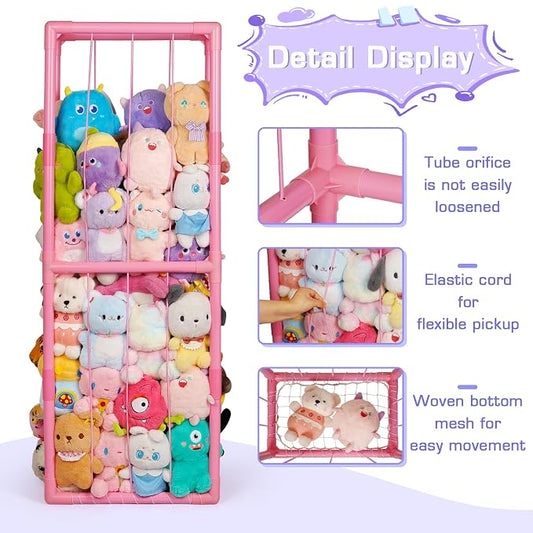 Stuffed Animal Storage Zoo Holder Space Save, PVC Stuffed Animal Organizer | Vertical Plush Toy Organizer with Elastic Band and Net, Large Capacity Stuffy Storage for Playroom Bedroom Nursery