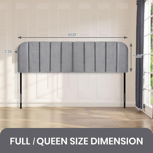Queen Headboard Only - Upholstered Headboard for Bed, Easy Assembly, Velvet Covered Sponge, Place Between Bed & Wall, Adjustable Metal Legs with Non-Slip Pads, Grey