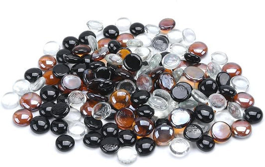 GasSaf Blended Fire Glass Beads for Outdoor Fire Pit, Fireplace, Replaces Existing Gas Logs & Lava Rocks, 3/4 Inch Glass(10 Pound)(Black, Amber, Crystal Clear Luster)