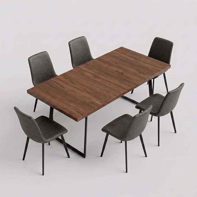 ZckyCine 7‑Piece Dining Set for 6,70.87‑Inch Table with 6 PU‑Leather Chairs, Thick Tabletop & Metal Frame for Apartment