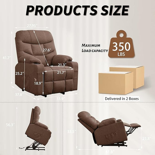 Korser Power Recliner Chair with Massage and Heating, Power Lift Recliner Chair for Elderly and Adults, Electric Recliner with Remote Control and Cup Holders for Living Room, Linen Fabric, Brown