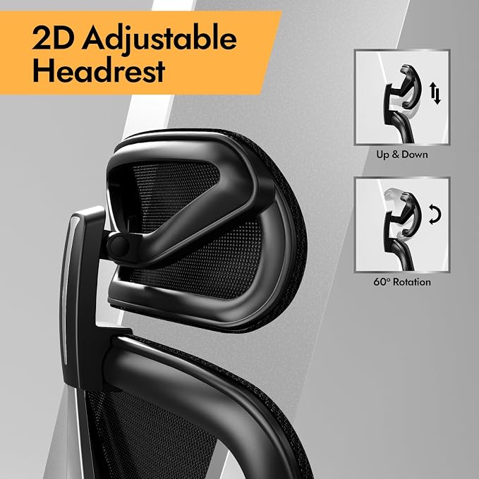 HOLLUDLE Ergonomic Mesh Office Chair - 3D Adjustable Lumbar Support & 3D Armrests, V-Shaped Back, Adjustable Desk Chair for Office & Home, Black