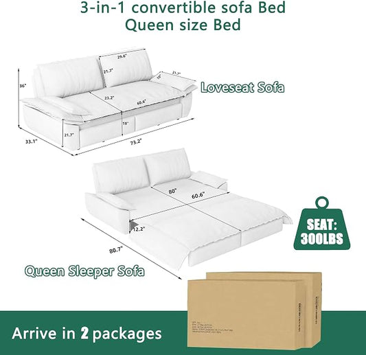 70.1" Sofa Bed Queen Size, Pull Out Couch Bed, 3-in-1 Convertible Sleeper Sofa with Cushion Armrest, Modern Velvet Futon Couch for Living Room, Small Space, Apartment, Bedroom, Green