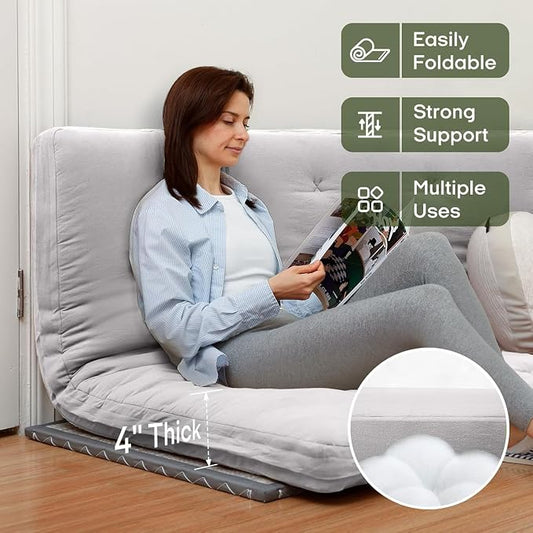 ZonLi Japanese Floor Futon Mattress Queen Size 80"x 60", 100% Cotton Cover 4'' Thicken Tatami Mattress, Foldable Sleeping Pad, Portable Dormitory Tatami Mat, Roll Up Floor Lounger Bed for Adult