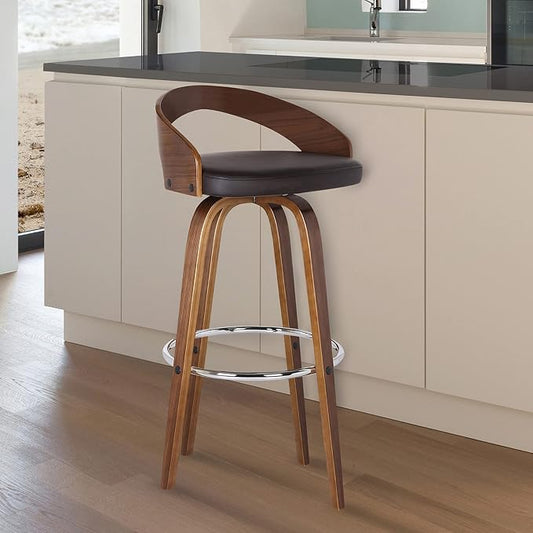 Armen Living LCSOBABRWA30 Sonia Barstool with Polyurethane Upholstery, 30"H, Walnut Wood Finish/Brown