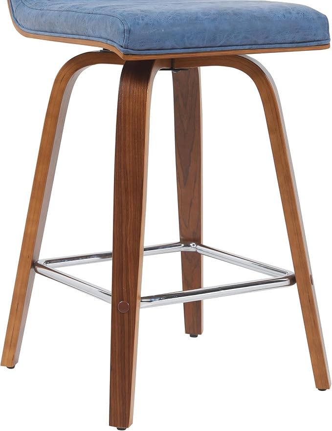 Vienna Modern Counter Height Swivel Bar Stool with Vintage Blue Upholstered Seat and Walnut Finished Wood Frame Set of 3