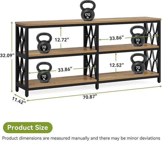 LITTLE TREE Console Table with Storage Shelves, 70.9" Industrial 3-Tier Sofa Table for Living Room, Long Foyer Table Entryway Table for Hallway, Front Door, Entrance, Natural Light Oak & Black