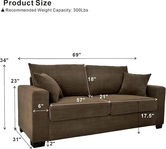 Ball & Cast 69" Loveseat Sofa, Modern Love Seat Couches for Living Room,Upholstered 2 Seater Small Couch with Throw Pillows for Bedroom,Apartment,Office,Easy Assembly,Coffee