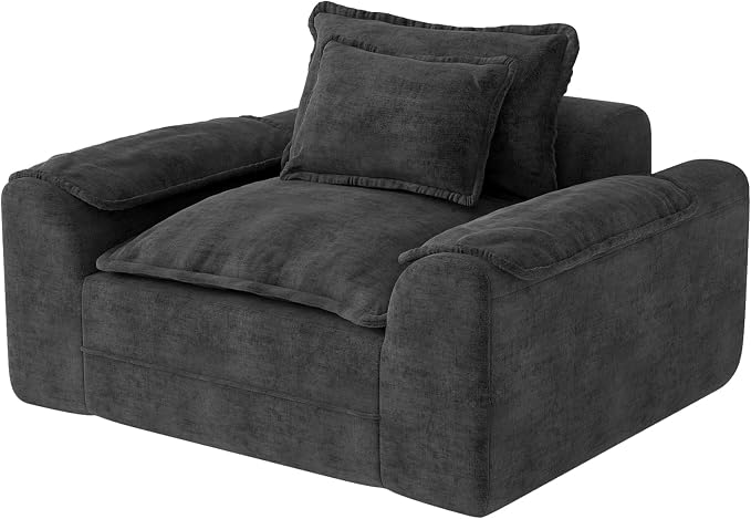 Hobestluk Cloud Single Sofa Memory Foam Couch with Deep Seat L Shaped Sofa with Removable Cover Large Couch for Living Room (Dark Grey, Single Sofa)