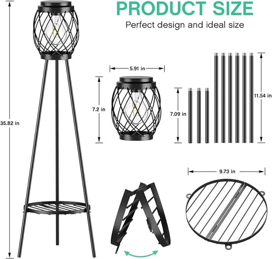 MXwcy Solar Floor Lamp with Plant Stands,Solar Lights Outdoor with Vintage LED Edison Bulbs, Weatherproof Garden Lights for Pathway, Patio, Yard, 8-10 Hours Lighting, IP55 Waterproof