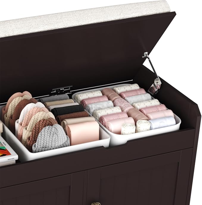 HOMEFORT 41.3" Shoe Bench with Lift Top Storage, Entryway Bench with Cushioned Seat, Wooden End of Bed Bench, Shoe Cabinet Bench with Hidden Storage Space, for Bedroom, Hallway,Espresso