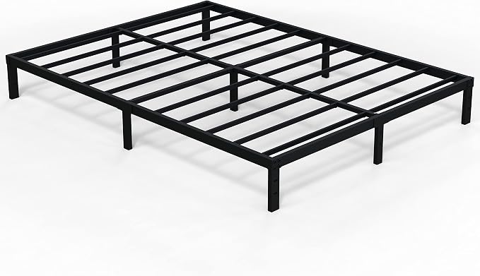 EMODA Queen Bed Frame No Box Spring Needed 10 Inch Heavy Duty Metal Platform BedFrame Queen Size with Steel Slats, Easy Assembly, Black