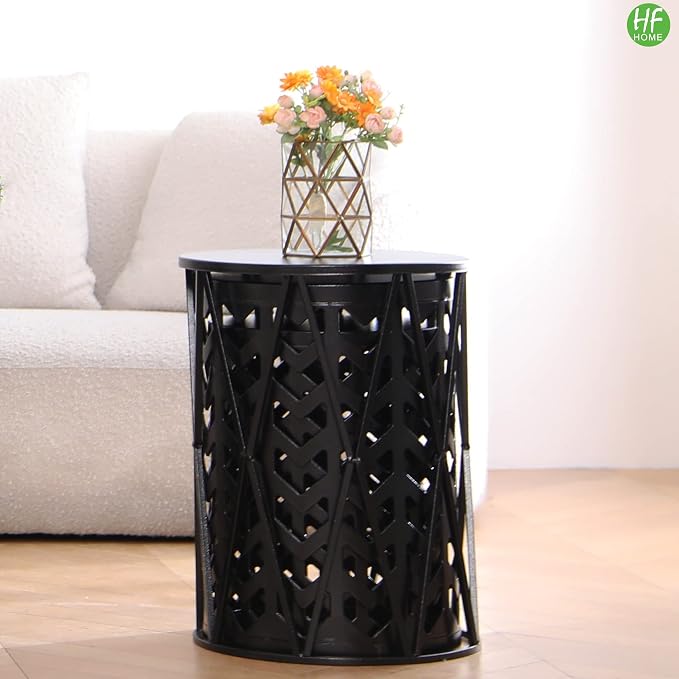 HFHOME Multifunctional Nesting Round Metal Coffee End Tables, Set of 3 Modern Furniture Nightstands Decor Side Tables Plant Stand for Home Office Indoor Garden Outdoor- Pure Black