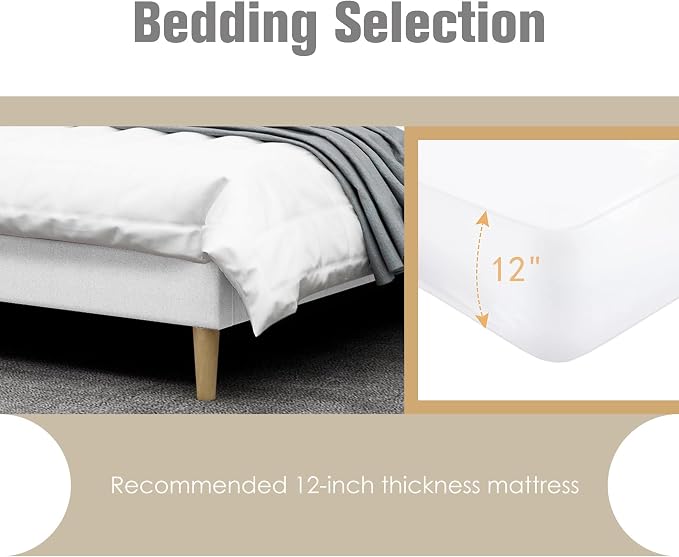 AGARTT Upholstered Platform Bed Frame Twin Size with Headboard and Footboard/Wooden Slats Support/No Box Spring Needed/Easy Assembly,White Linen