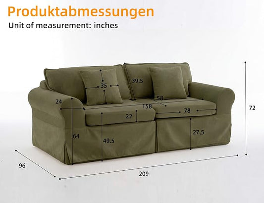 Mistpeople Modern Loveseat Sofa Couch, Upholstered Comfy Sofa with Pillows & Armrests, Deep Seating Couch with Removable Cover for Living Room Bedroom Apartment Office Small Spaces, Green 3 Seats
