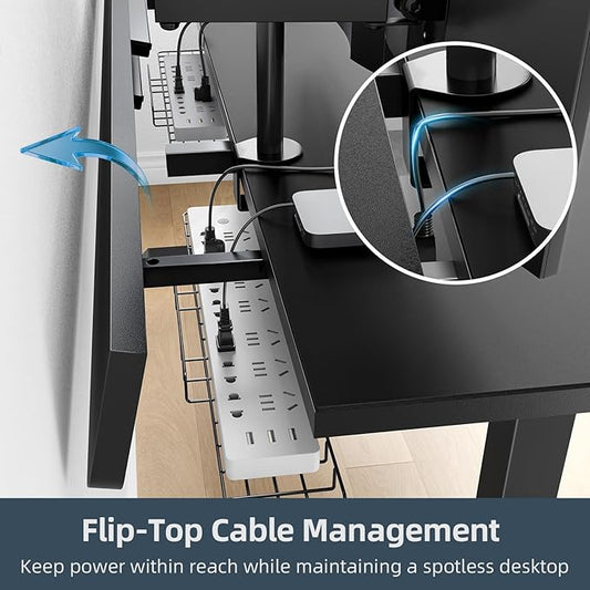 Electric Standing Desk Adjustable - 60 x 30 Inch Sit Stand Desk with Flip-Top Cable Management,Mouse Pad,Clamp Power Strip,Dual-Beam Frame,3 Memory Preset Height Adjustable for Home Office