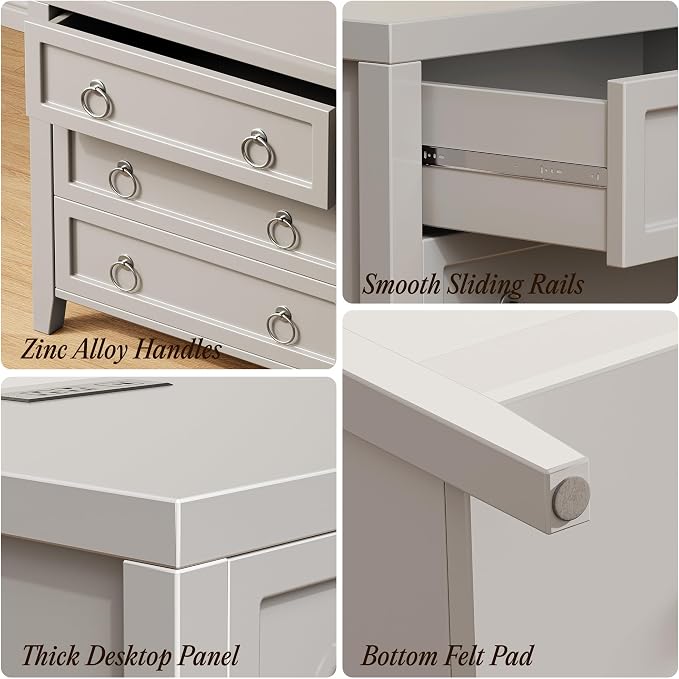 Huuger Paint Night Stand with Charger Station and USB-C Port, 3 Drawer Nightstands Set of 2, Larger Wider Bedside Table, Modern End Table, for Bedroom, Grey Nightstand