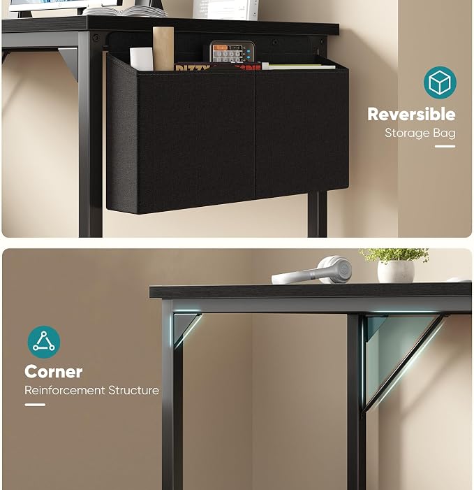 OLIXIS Computer Desk, 63 Inch Home Office Desks for Small Spaces, Writing Craft Study Gaming Table for Bedroom, Modern Computer Workstation with Storage Bag, Black