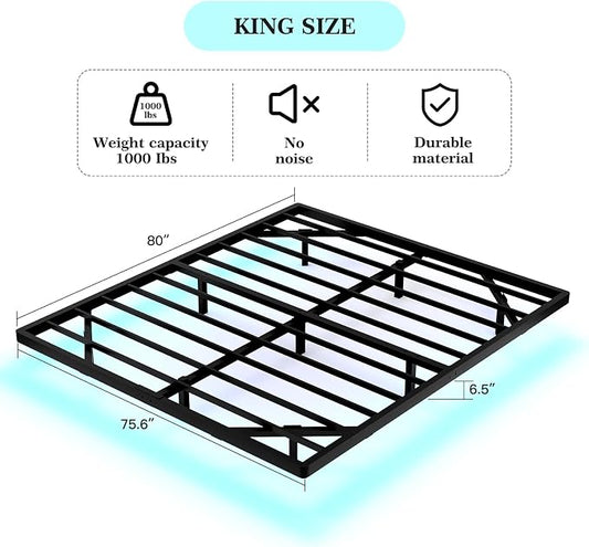 Awesofurni Floating Bed Frame King Size, King Bed Frame with Smart LED Lights, Heavy Duty Modern Metal Platform Bed No Box Spring Needed - Easy Assembly and Noise Free