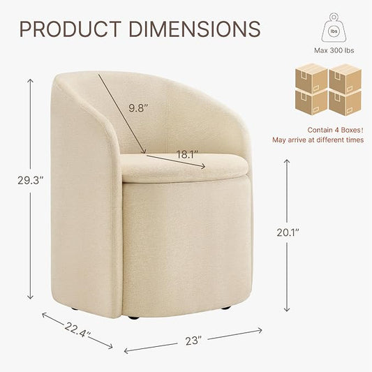 KISLOT Upholstered Dining Chairs with Casters, No Assembly Rolling Modern Dining Room Chairs with Hidden Storage & Barrel Backrest, Accent Chair for Bedroom, Living Room, Dressing, Sand, Set of 4