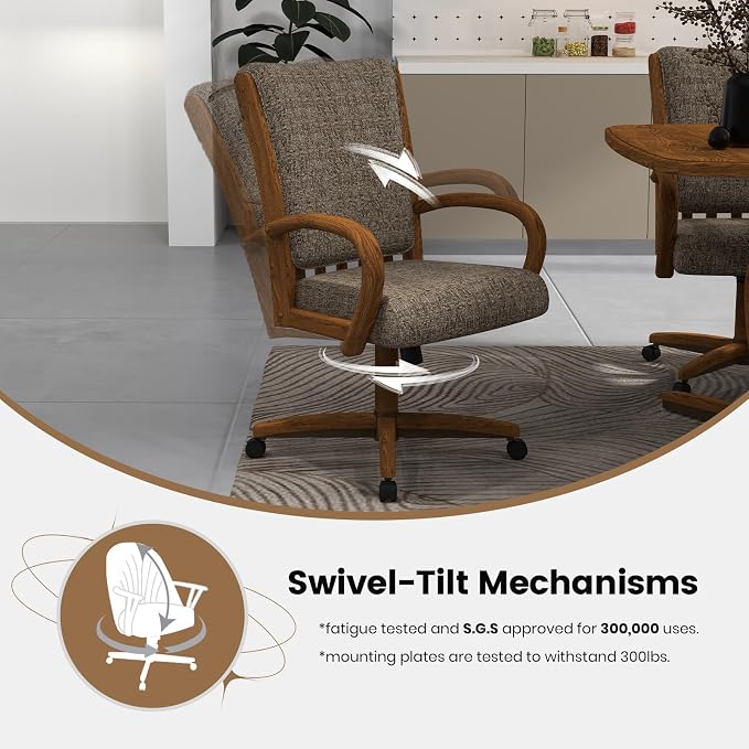 Chromcraft Swivel Tilt Chairs, Classic Wooden Frame Metal Pedestal Base Chairs with Wheels for Kitchen
