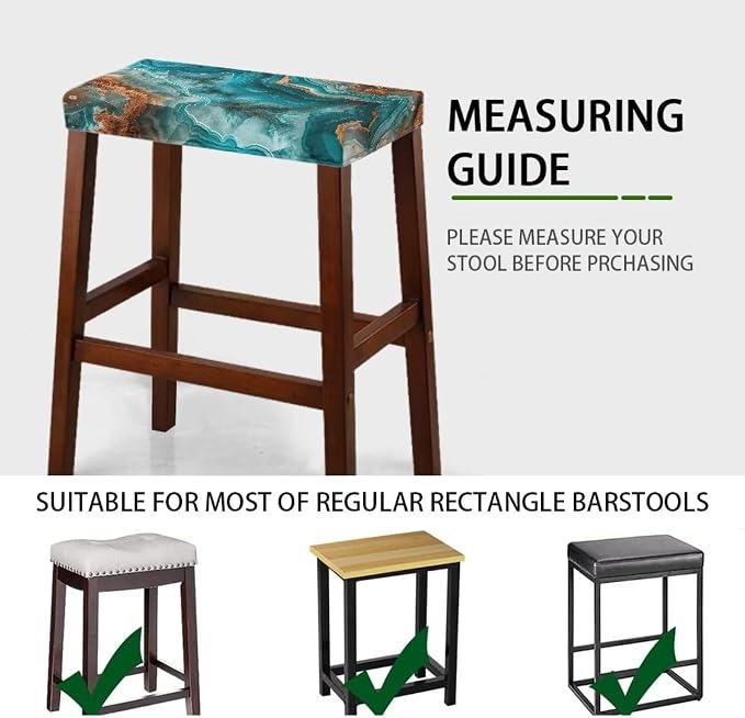 Marble Print Bar Stool Seat Covers Rectangle Stool Covers Set of 2 Bench Covers Slipcover Rectangle Stretch Counter Height Bar Stools Slipcovers Counter Stool Covers Saddle Seat Cover Teal