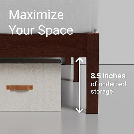 LIFEMENT Queen Bed Frame Classic Wood Platform, Noise Free, Under Bed Storage, No Box Spring Needed, Easy Assembly, Walnut