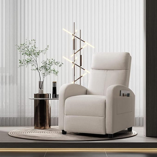 JUMMICO Recliner Chair Adjustable Home Theater Single Recliner Sofa Furniture with Thick Seat Cushion and Backrest Modern Living Room Recliners (Fabric, Beige)