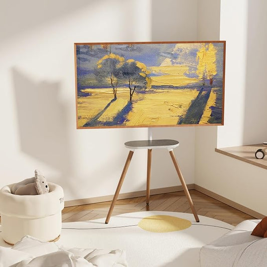 Tripod Easel TV Stand for 43–65 Inch TVs, Height Adjustable Swivel Floor Stand with Wooden Tray and Cable Management, VESA 400x400, Minimalist White